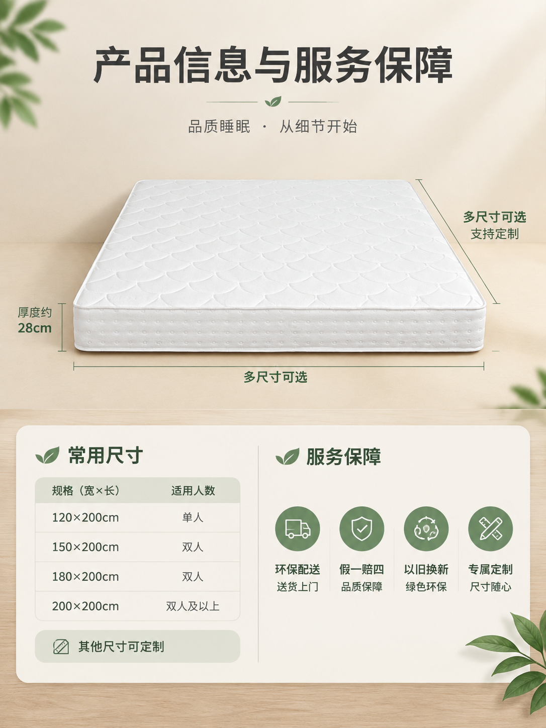 [详情页-第7张 尺寸规格与服务] 产品信息收口页，清晰展示尺… - 图片创意预览