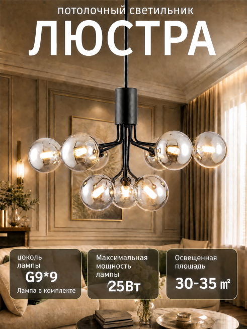 修正顶部大标题的书写错误，将当前的ЛЮОСТГРА改为正确的люстра（ЛЮСТРА），保持字体风格颜色和其他所有内容不变预览效果
