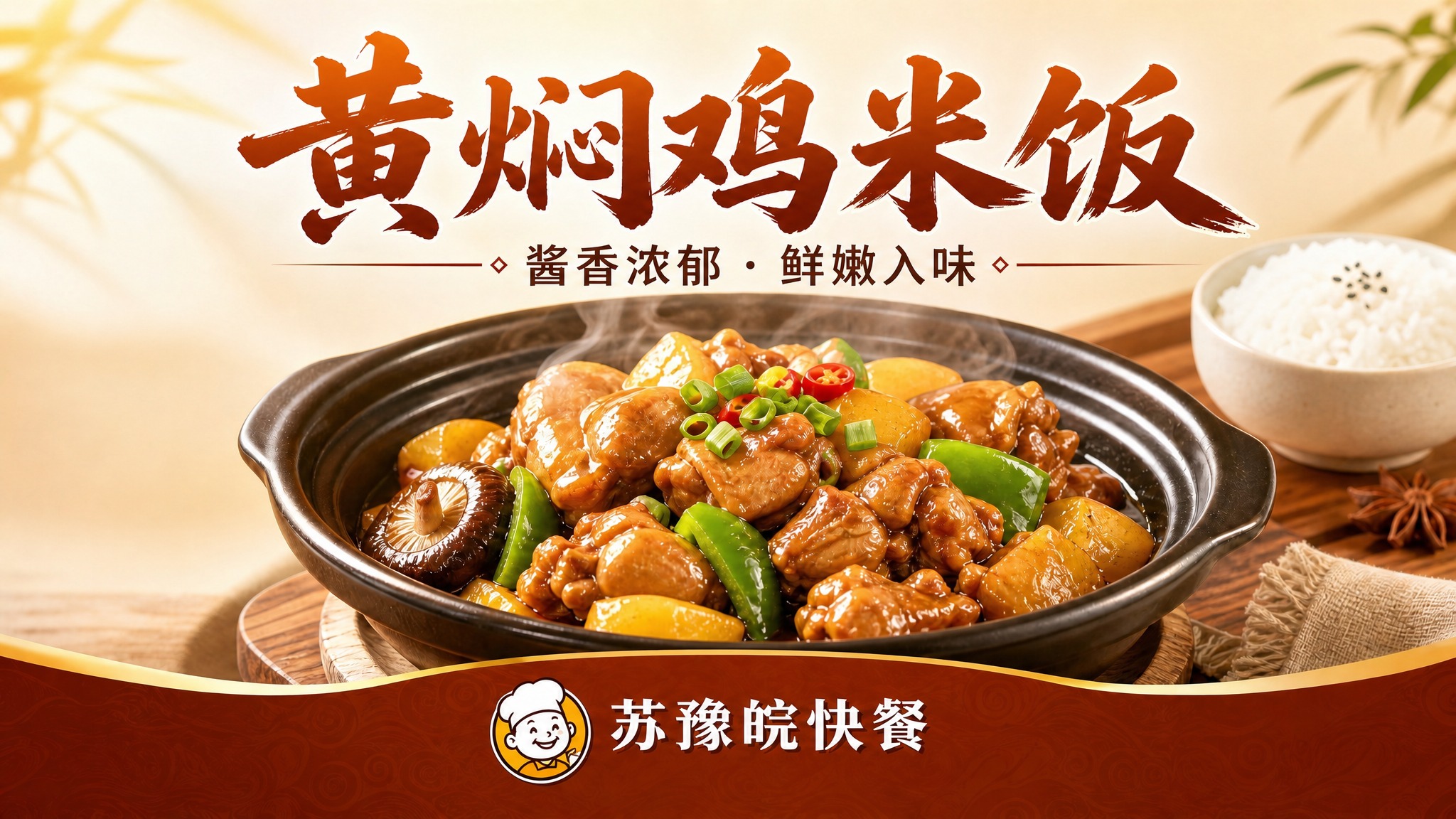 修改这张黄焖鸡米饭海报：去掉画面中所有底部的小字和图标，包括左… - 图片创意预览