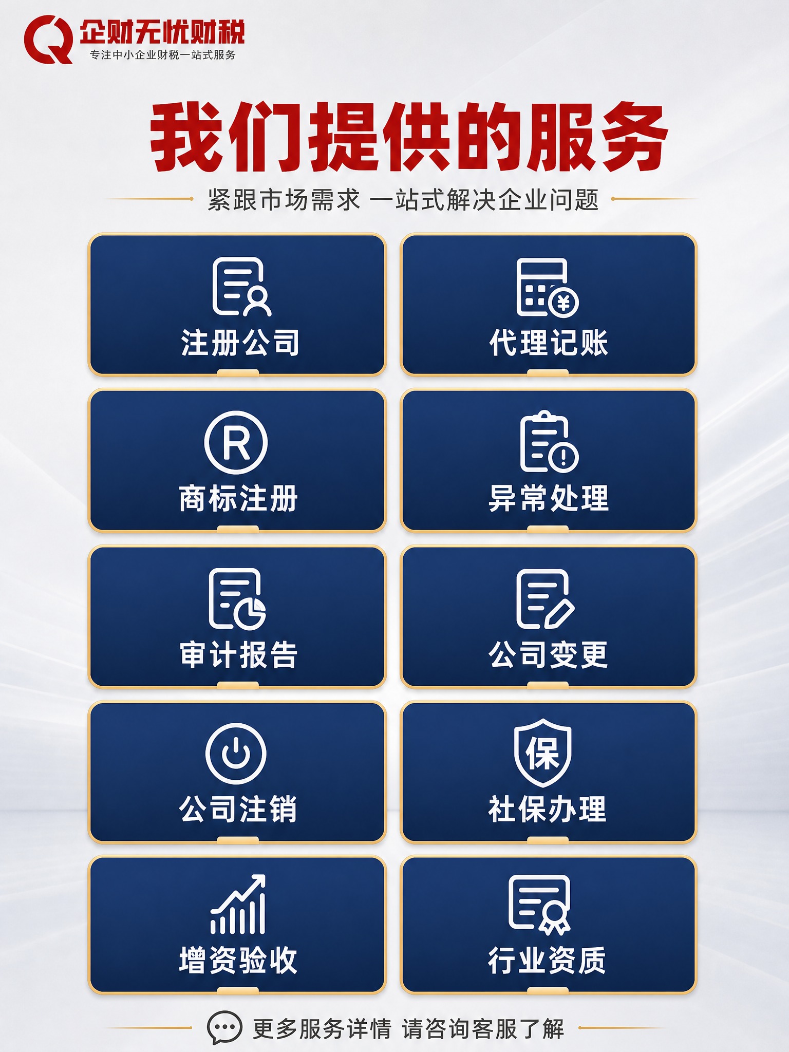 【详情页第5张-服务全景】我们提供的服务 一站式企业服务矩阵。… - 图片创意预览