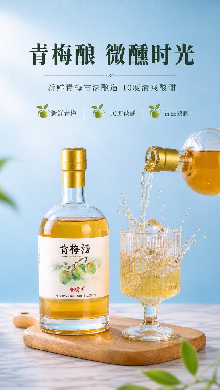 [商品] 使用【图1】广顺汇青梅酒；保留透明玻璃瓶身、金色瓶盖… - 图片创意预览