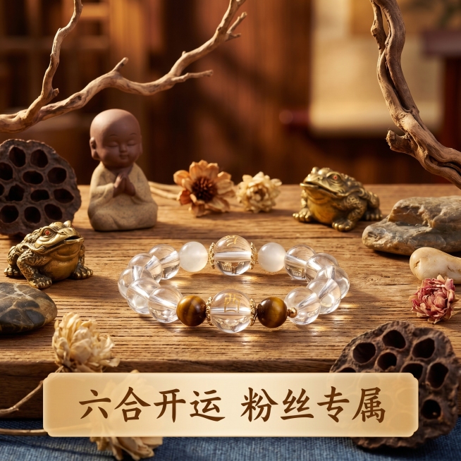 [主图 5] 产品整体场景展示，转化信任增强；
[氛围风格] 新中式禅意佛系静物摄影风，完整中式禅意原木茶桌场景，搭配沙弥和尚、金蟾、莲蓬、枯树枝、干花、天然石块全套佛系摆件，背景虚化，营造静谧浓郁有预览效果