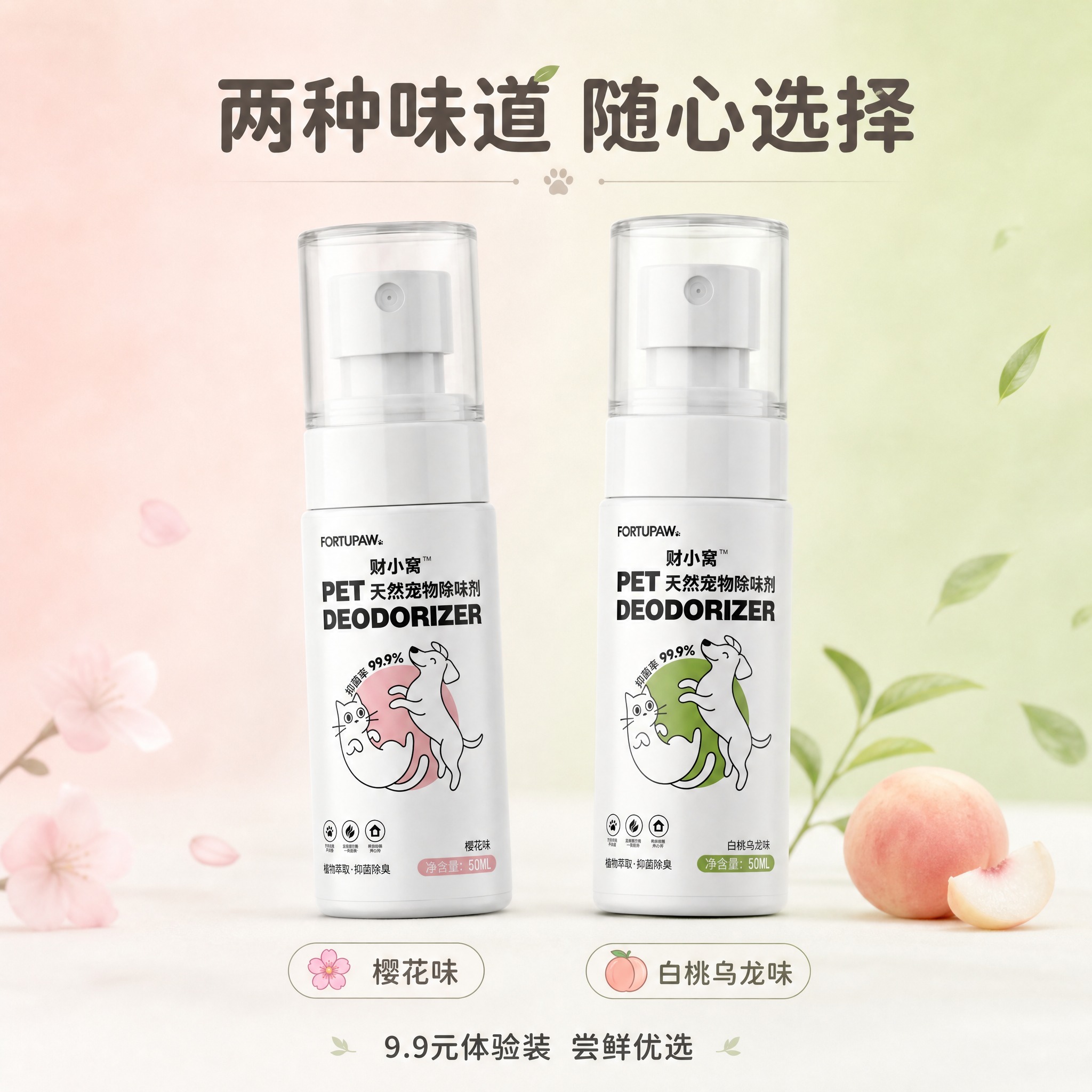 [主图-6 白桃乌龙味] 双口味选择展示，突出樱花味与白桃乌龙… - 图片创意预览