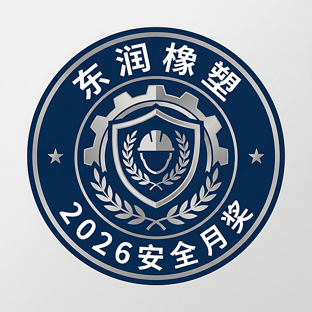 设计一个可印制在冰霸杯上的标志图案，包含清晰文字“东润橡塑 2026安全月奖”，设计简洁稳重，适合工业企业表彰礼品，背景干净，文字醒目，适合印刷