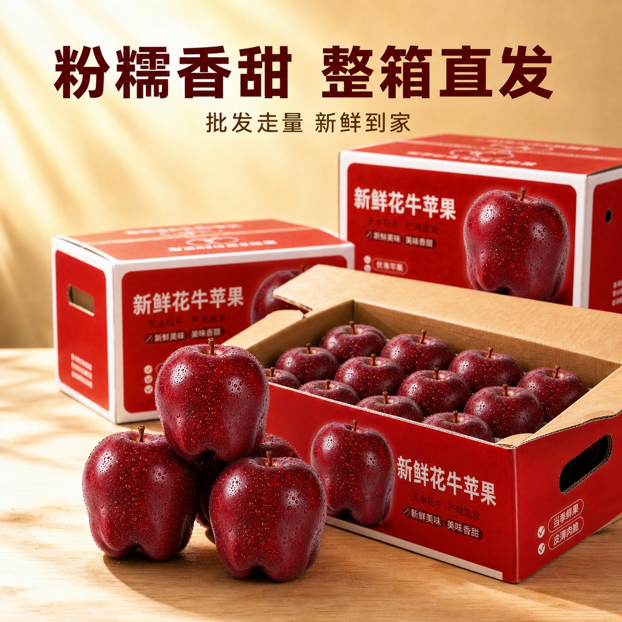 将图中所有苹果（完整苹果、箱内苹果、包装盒上印刷的苹果图案）全… - 图片创意预览
