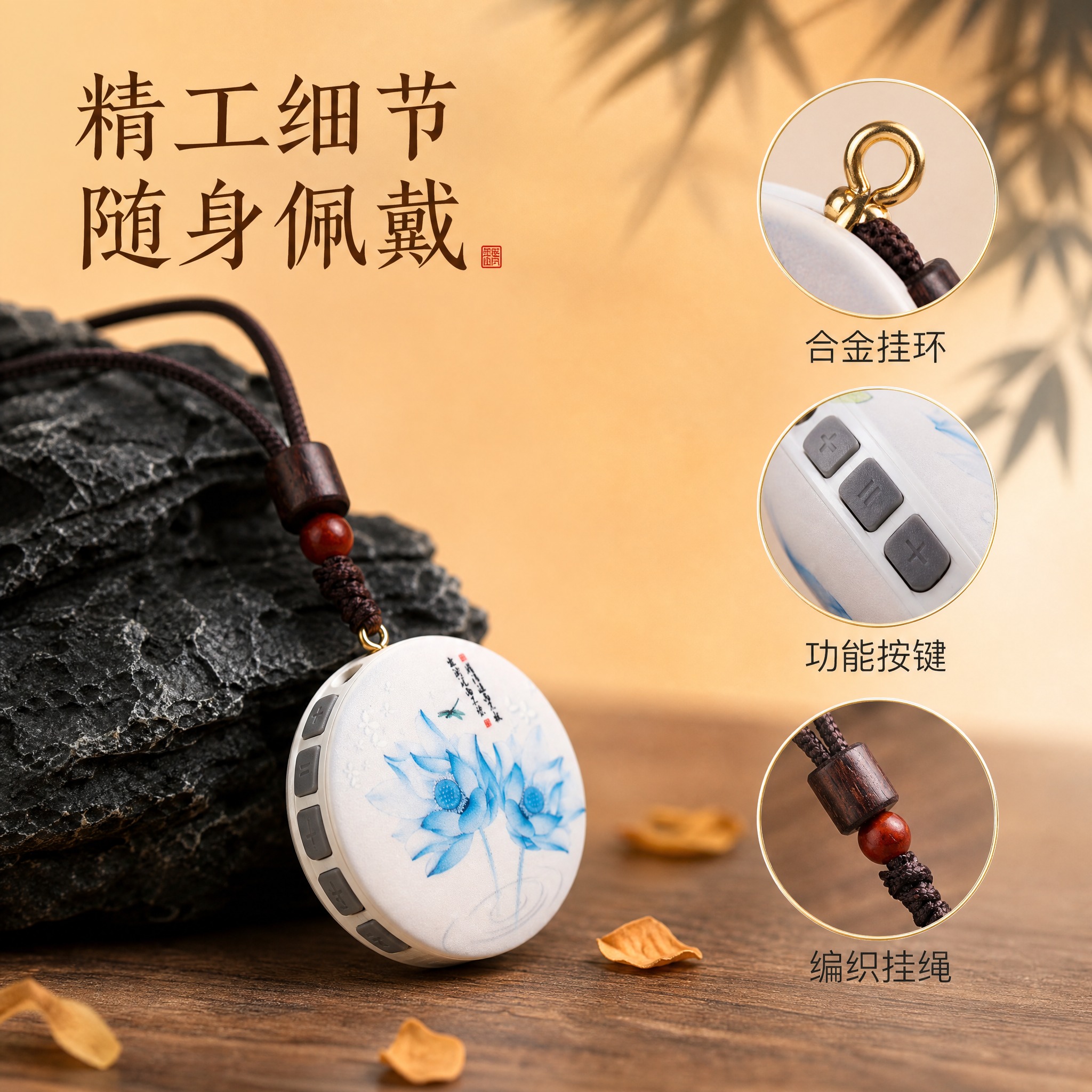 [主图-3] 细节证据·吊坠结构与按键细节 [统一基调] 新中… - 图片创意预览