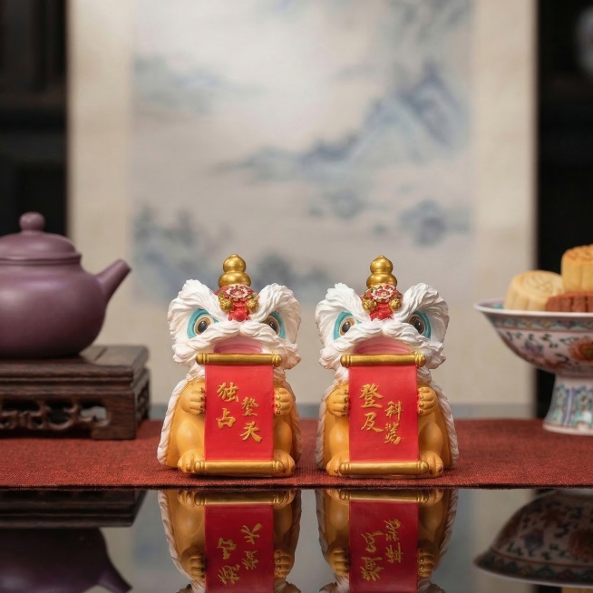 保留图片中所有元素不变，调整尺寸为800×800的正方形电商主图尺寸，画面居中，突出两个醒狮主体预览效果