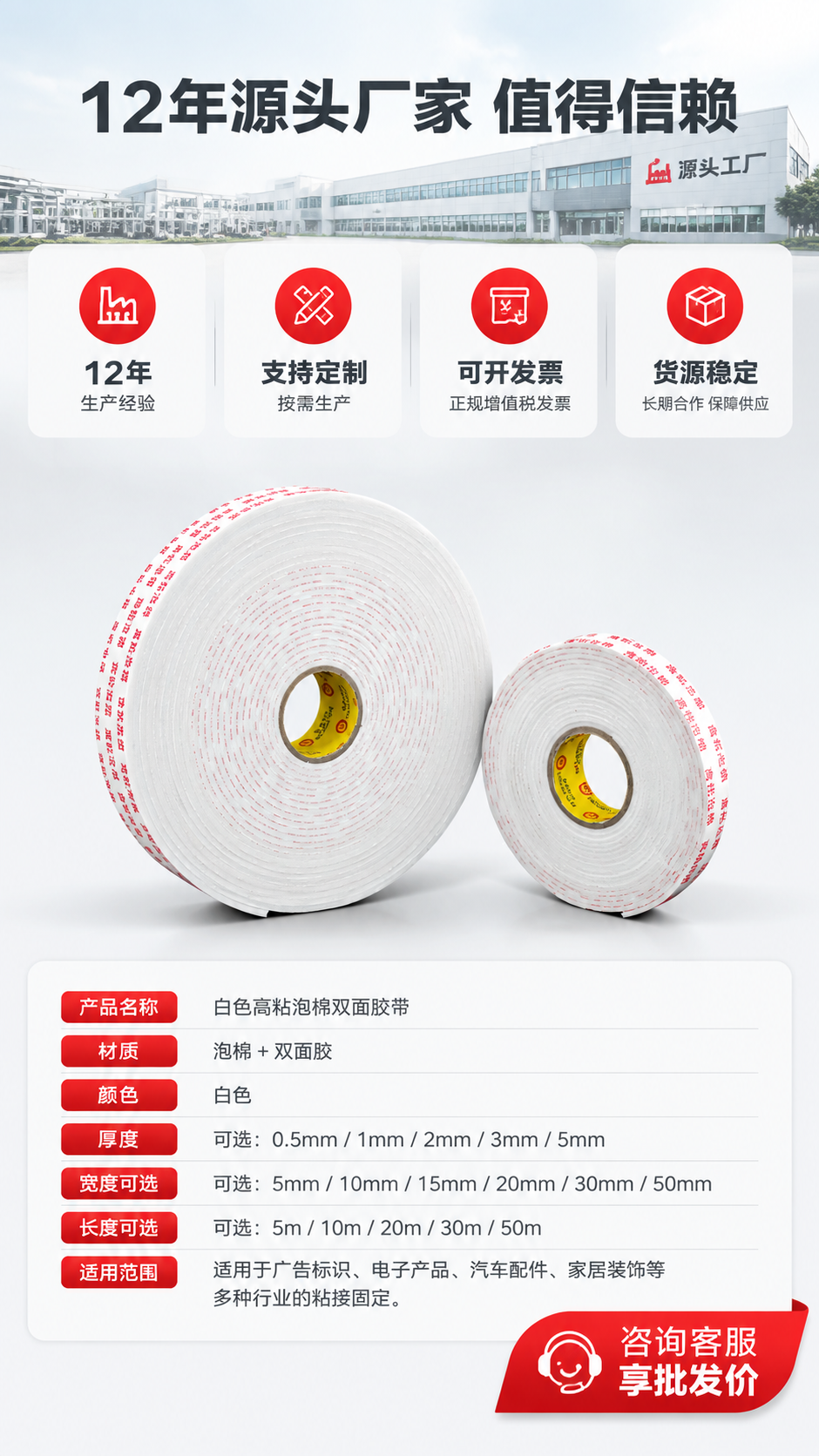 [商品] 使用【图3】白色高粘泡棉双面胶带大小卷组合；保留大卷… - 图片创意预览