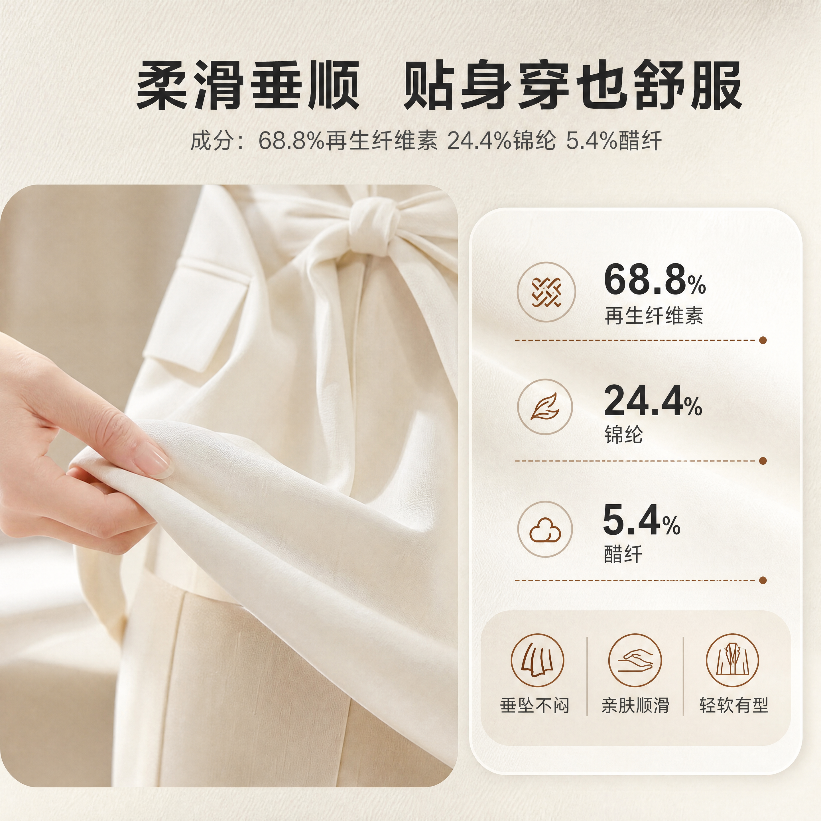 [商品] 使用【图3】奶油米色系带西装上衣与配套长裤，保留系带… - 图片创意预览