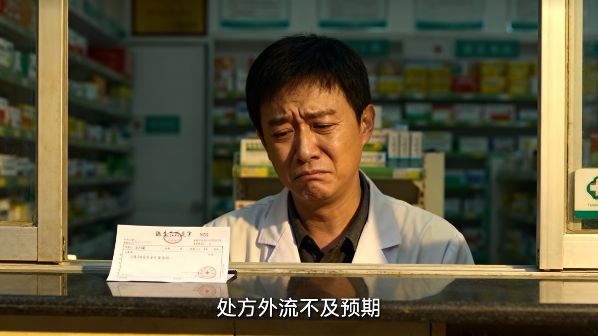"药品零售市场竞争异常激烈，处方外流不及预期、产品同质化严重、店员不会卖货..."画面搭配相应文字，不少于四张图片预览效果