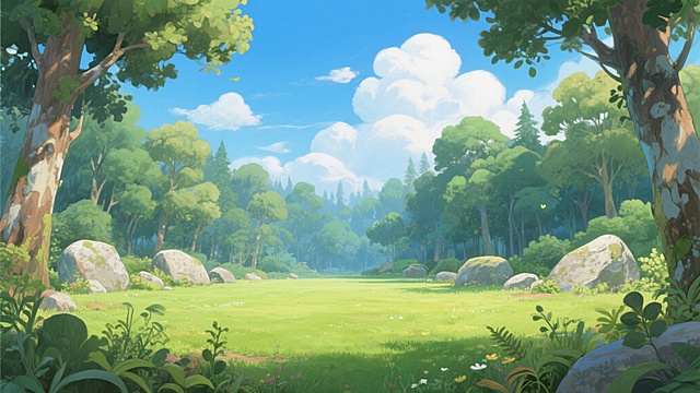 水彩风插画，虚拟自然景观，清新舒适，绿意盎然，仿佛置身于梦幻森林。