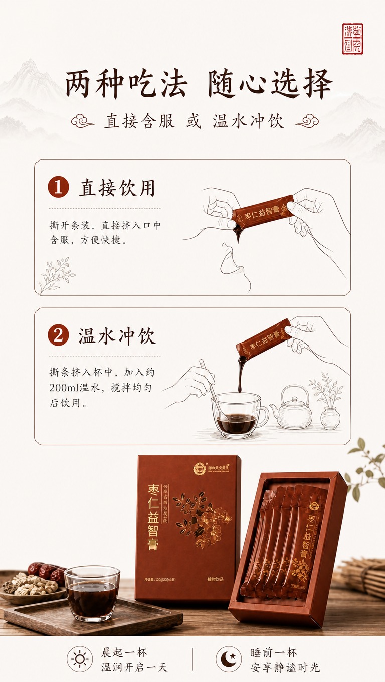 [商品] 使用【图1】枣仁益智膏产品（外盒+独立条装）；保留赭… - 图片创意预览