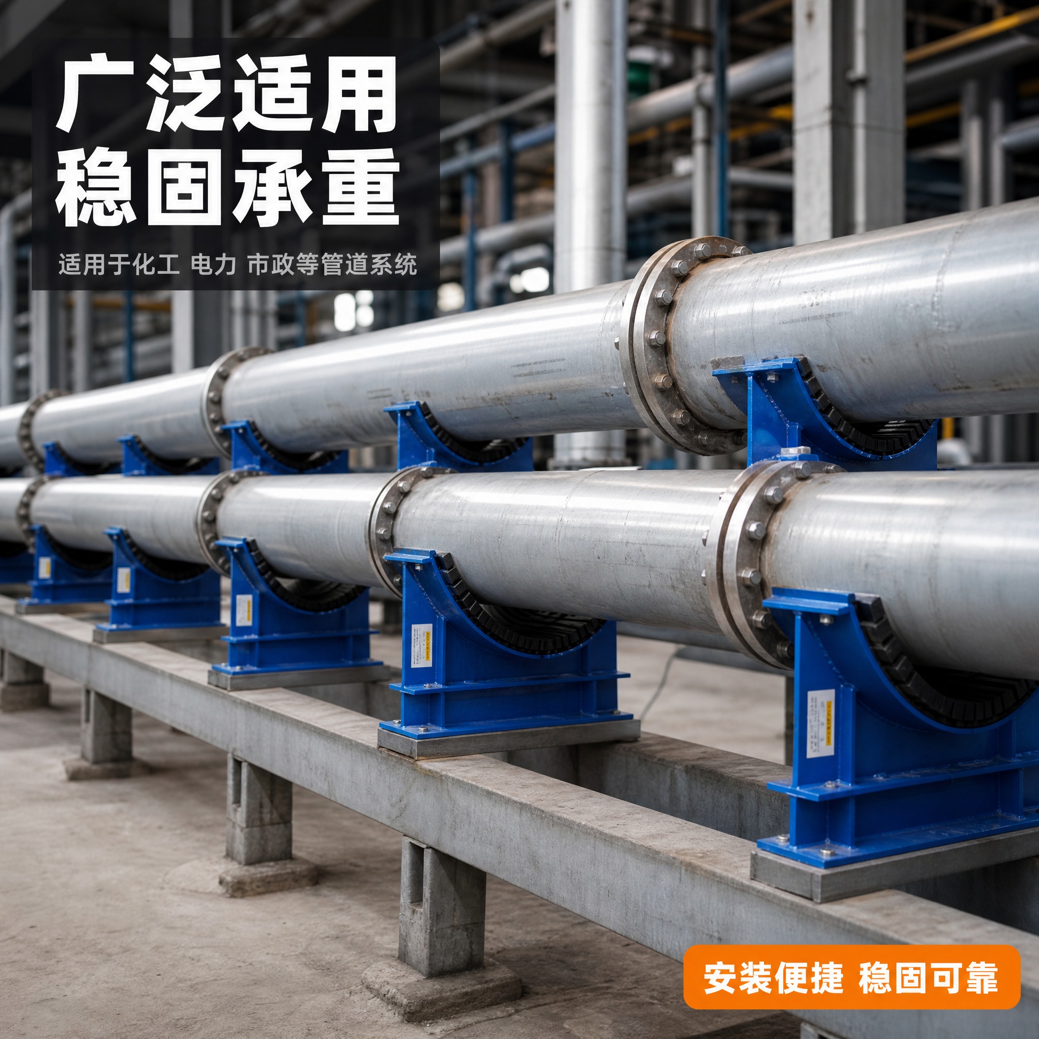 [主图-5] 工业管道托架（管托）安装使用场景图，展示管托在工… - 图片创意预览