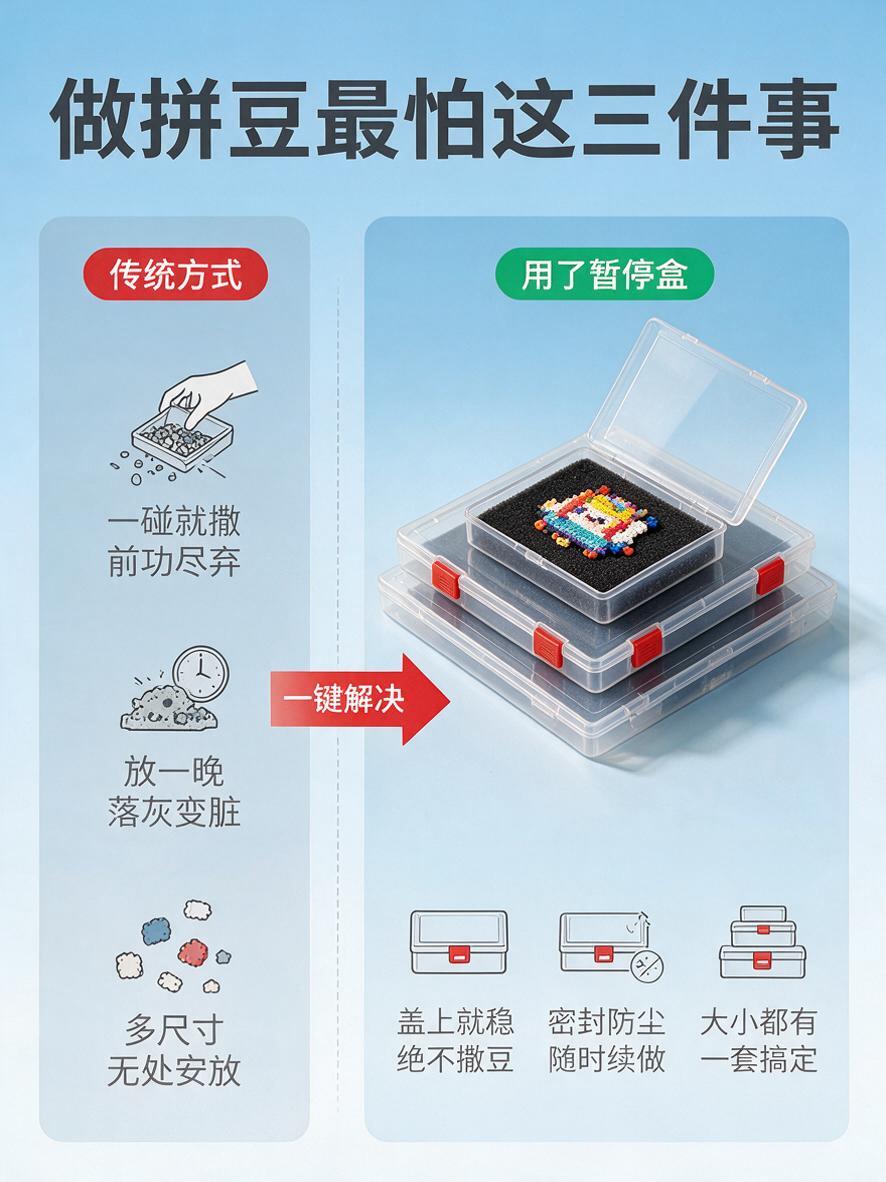 [商品] 使用【图1】拼豆暂停收纳盒；保留透明盒身、红色锁扣、… - 图片创意预览