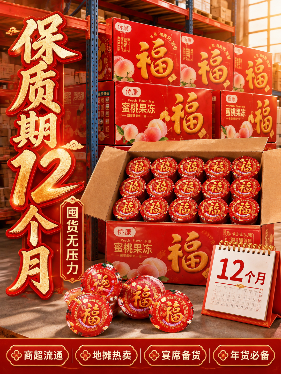 [商品] 使用【图1】侨康福字水蜜桃果冻整箱装；保留红色外箱大… - 图片创意预览