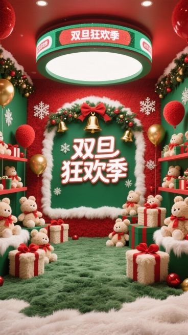 毛绒风格，"双旦狂欢季"，圣诞节氛围预览效果