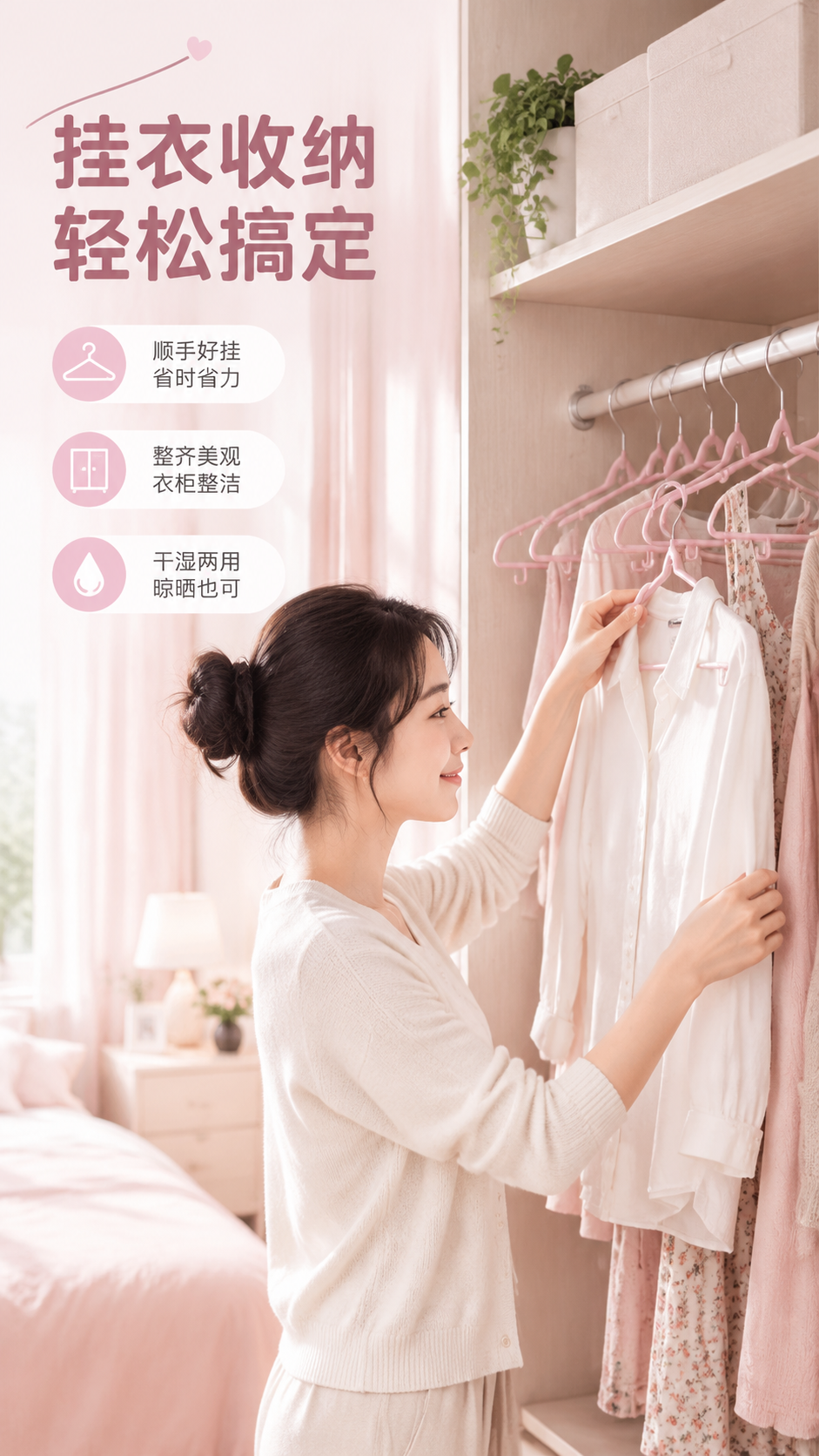 [商品] 使用【图1】浅粉色浸塑衣架；保留结构、颜色、材质；衣… - 图片创意预览