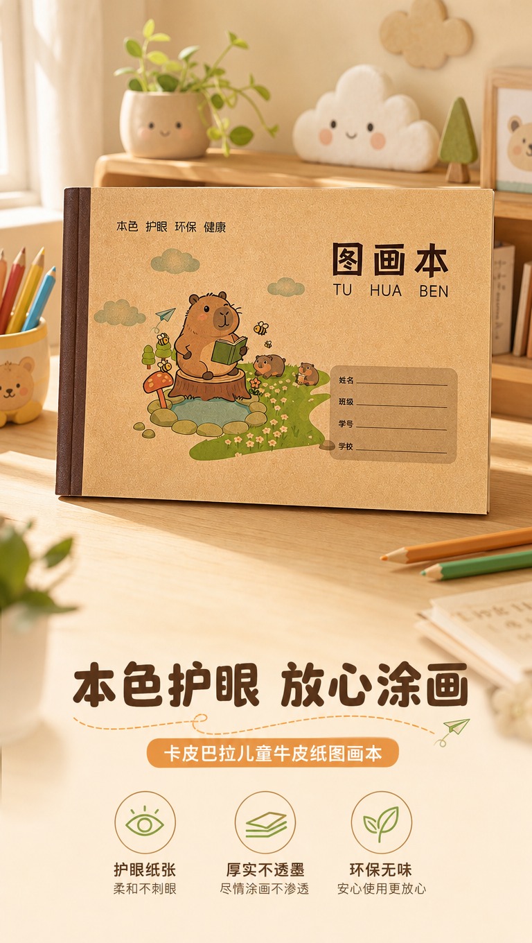 [商品] 使用【图1】卡皮巴拉图案牛皮纸封面图画本；保留产品整… - 图片创意预览