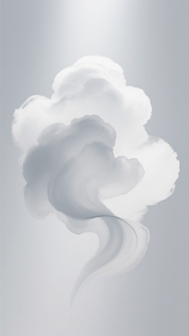 一张以白色为主色调的抽象艺术风格海报，画面中心为流畅变化的不规则云朵状主体形态，整体呈现柔和的水墨晕染质感与模糊朦胧的视觉效果，光线从上方轻柔洒落，在主体边缘形成微妙的浅灰色渐变光影，营造出宁静空灵的氛围，背景为纯净的浅灰色调，没有任何文字、LOGO及冗余元素，仅通过光影层次与留白凸显主体的形态美感与简洁意境。预览效果