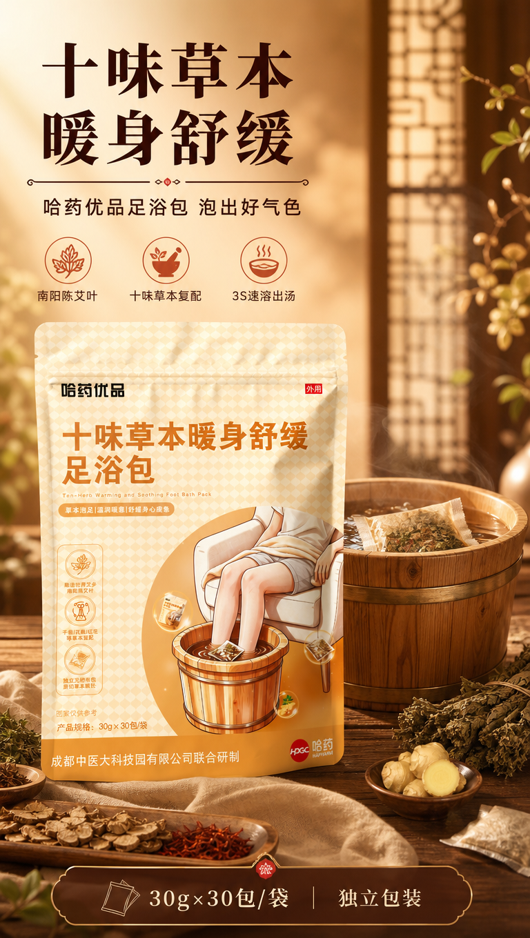 [商品] 使用【图1】哈药优品十味草本暖身舒缓足浴包包装袋；保… - 图片创意预览