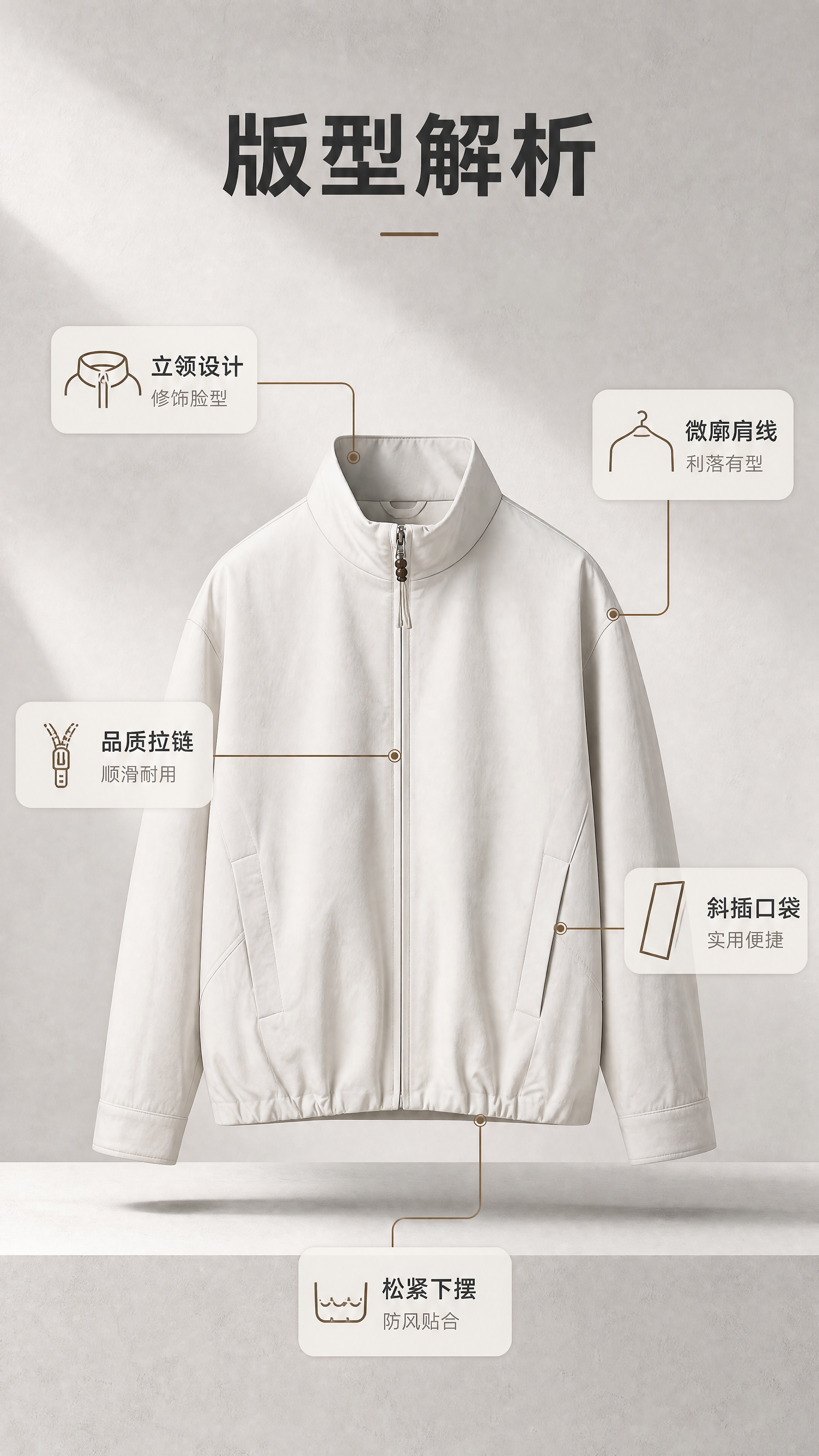 [商品] 使用【图1】米白色立领男士夹克；商品处理：保留立领、… - 图片创意预览
