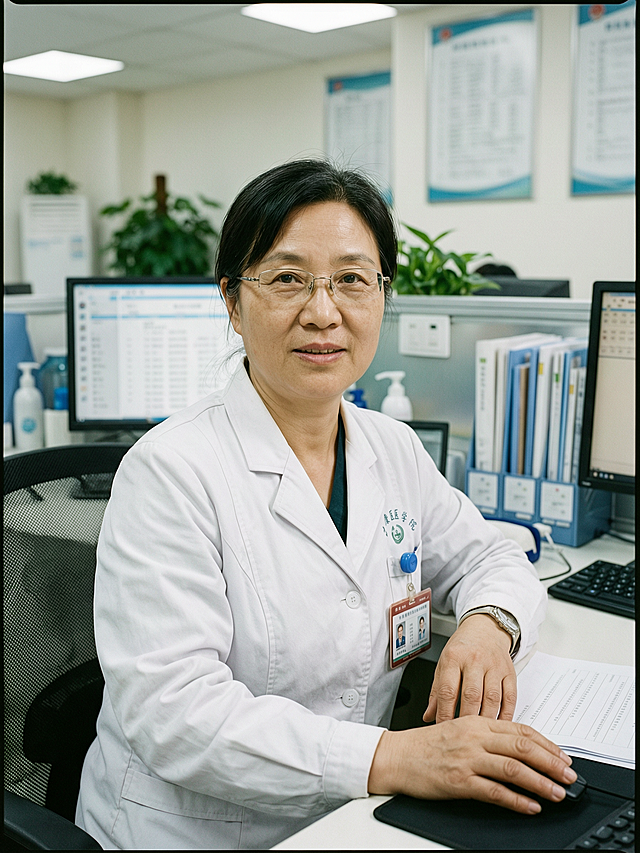 帮我诚成一张中国五十多岁女医生的正面照片，要i求自然真实