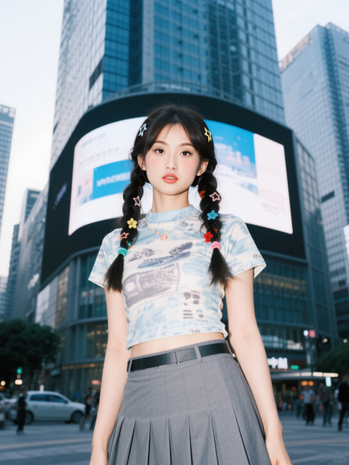人物海报在高楼广场的大屏幕上预览效果