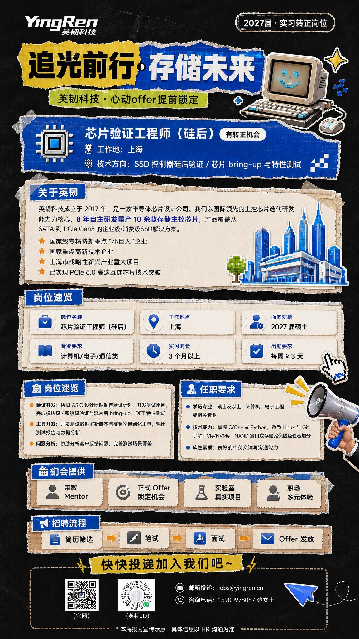 基于上一版复古拼贴撕纸风格的英韧科技校招海报进行优化调整，所有… - 图片创意预览