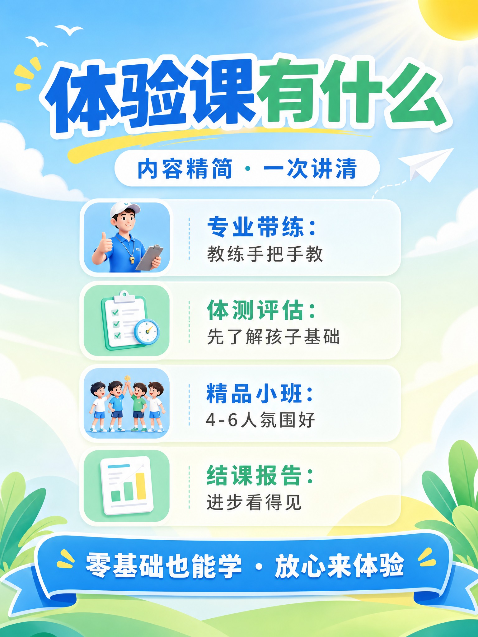 竖版小红书体验课内容卡片图，3:4比例。青春明亮风格，天空蓝、… - 图片创意预览