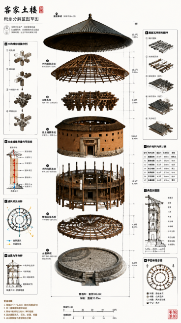 客家土楼3D蓝图预览效果