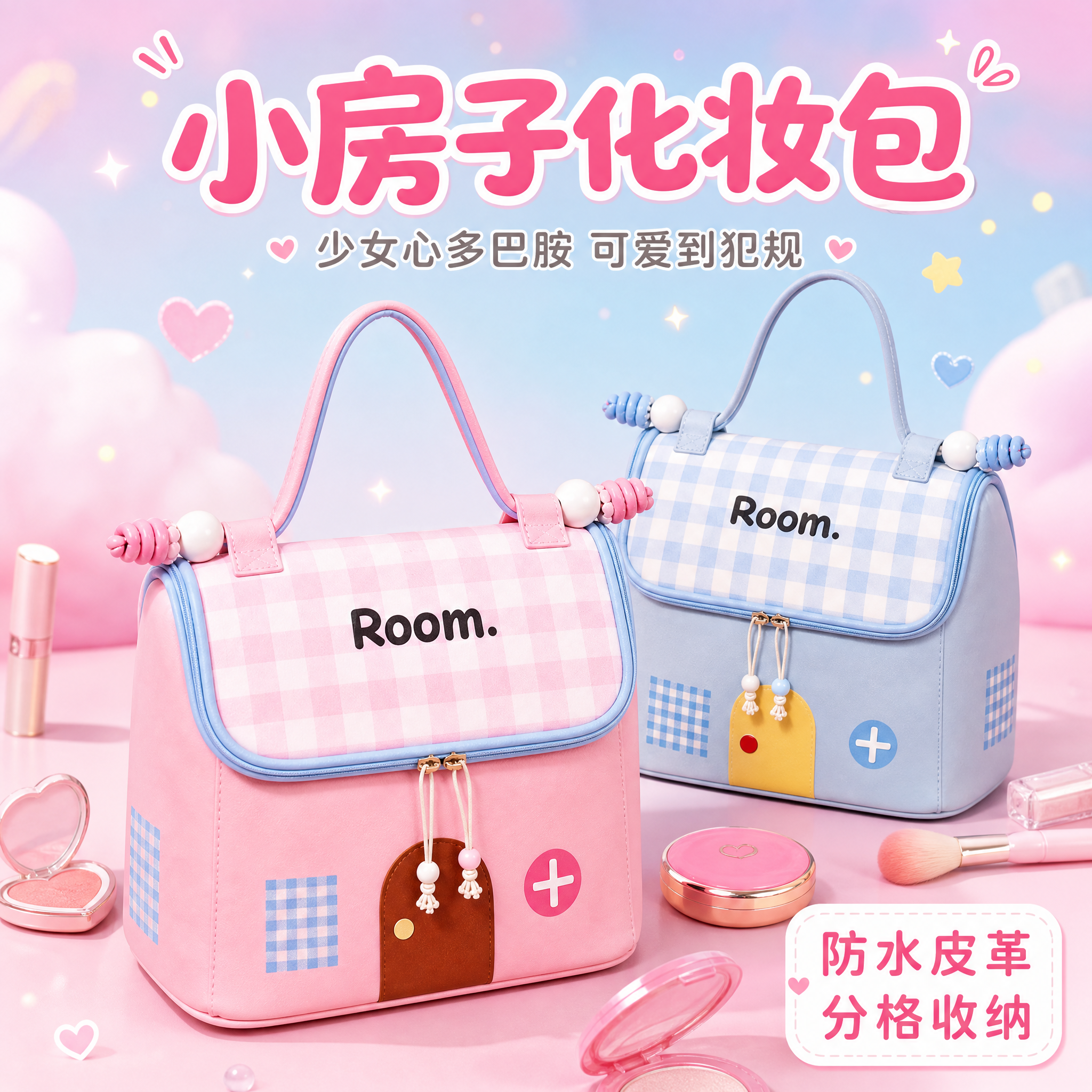 [主图-1] 主题：小房子化妆包 少女心多巴胺 首图吸睛展示。… - 图片创意预览