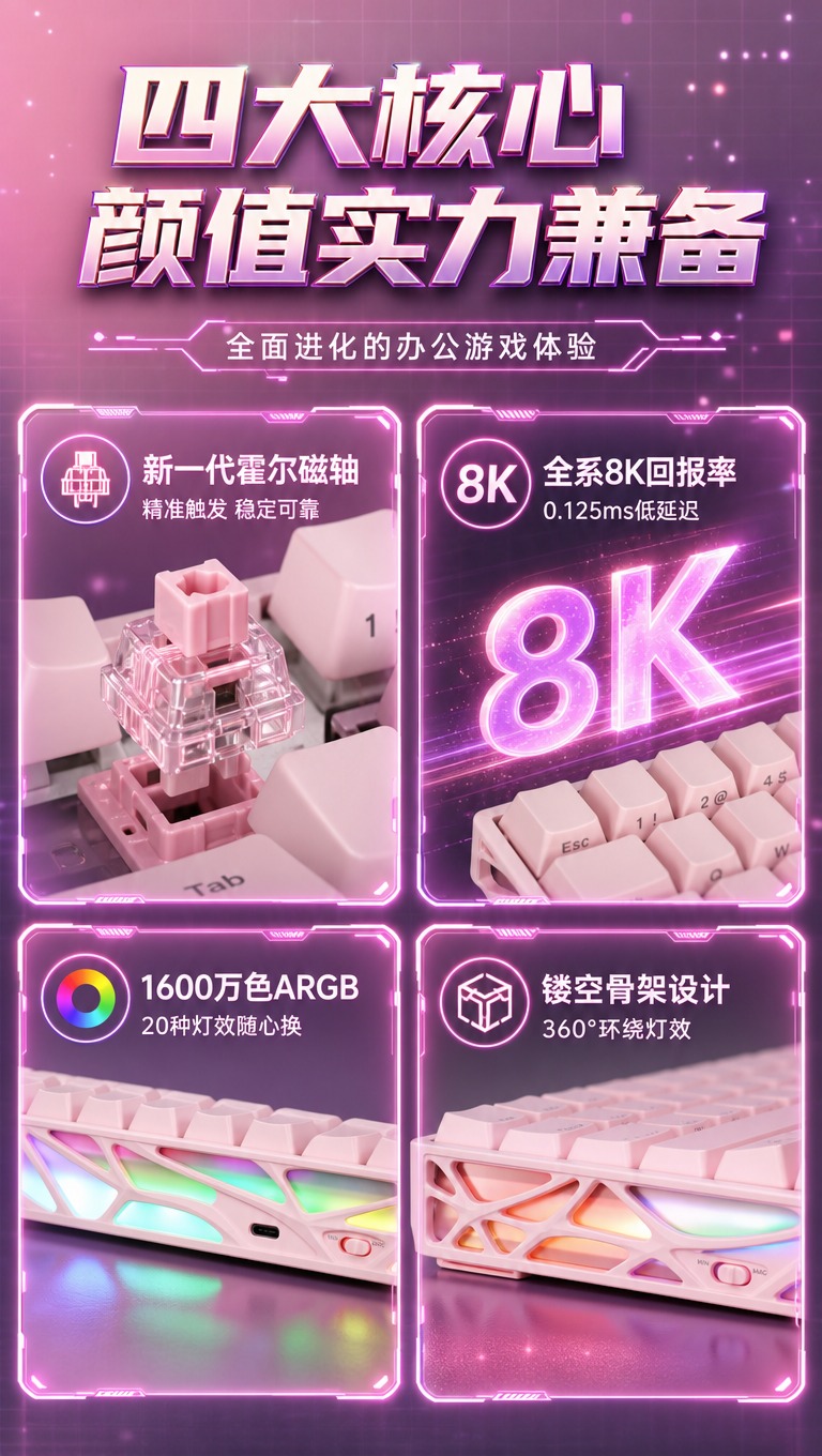 [商品] 使用【图4】【图8】【图9】粉色机械键盘细节图；保留… - 图片创意预览