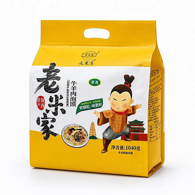 产品精修，产品置于纯白背景上，专业商业棚拍光，5500K标准中性白光，轮廓光，体积光，曝光正确，强烈真实立体感，标准透视校正，正常透视焦段，保持正视图机位，接地处保留干净浅淡的自然接触阴影，严禁大片投影、脏灰阴影和悬浮感，主体居中，商品完整入画不裁切，商品外轮廓视觉体量约画面60%-80%，四边均匀留白约10%-20%，严禁满幅铺满与贴边顶满，极致超清画质，细节清晰锐利，商业级实拍质感，保留原图真实材质与结构细节，明显提升商品表面洁净度，清理灰尘、污渍、指纹，智能平整皱褶、压痕、塌陷和鼓包，修复边缘毛糙、锯齿，基于原图材质恢复纹理、光泽和工艺细节，避免糊成塑料感，锁定原图商品颜色，颜色以输入图为唯一参考，分段部件颜色边界按原图锁定，还原真实物理色彩，消除灰暗感和偏色，锁定原图商品轮廓、件数、部件位置、连接关系、标签文字和可见功能细节，只做精修不重绘结构，包装袋主体：哑光塑料质感，柔和漫反射，低高光，正面印刷图案与文字：色彩还原准确，细节清晰锐利，正视图，比例1:1
