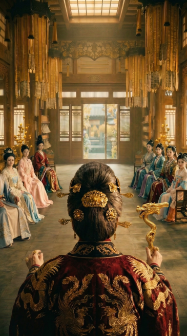 将画面中前景的老太太的手上添加图中的金色龙头拐杖，保持原有画面风格、人物和场景不变预览效果