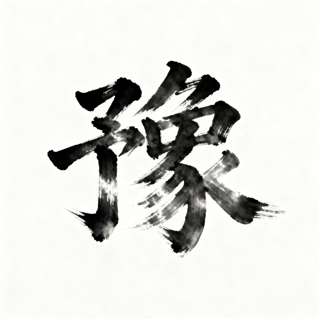 单个汉字"豫"的毛笔书法艺术字，大气苍劲的中国风毛笔字体，笔触富有飞白肌理，传统水墨风格，干净留白背景突出字体预览效果