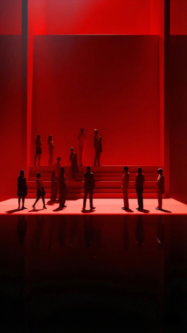 去掉图片底部的所有文字，包括INVITATION、中文和英文小字，保留原图片的红色背景、人物剪影和整体风格不变，保持画面整体一致预览效果