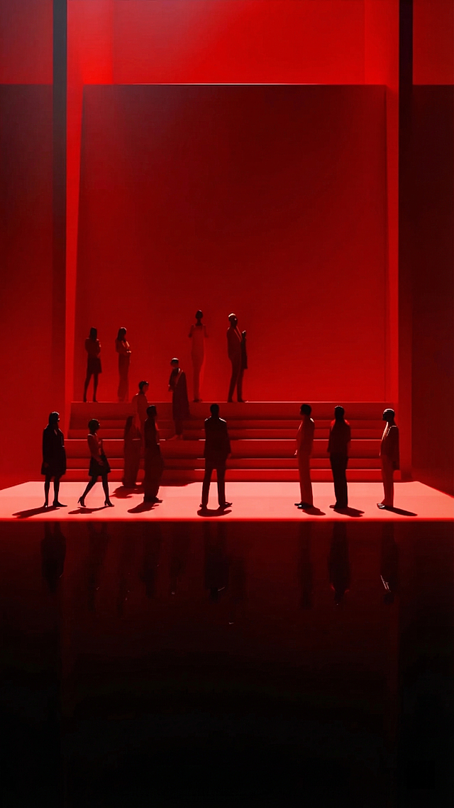 去掉图片底部的所有文字，包括INVITATION、中文和英文小字，保留原图片的红色背景、人物剪影和整体风格不变，保持画面整体一致