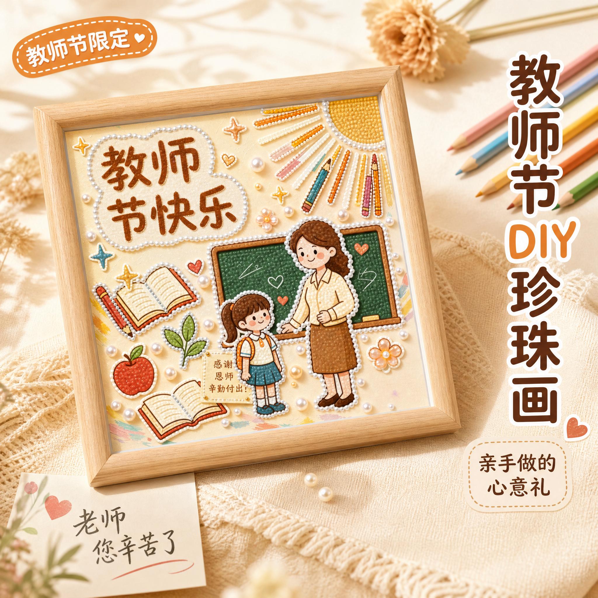 [主图-1] 教师节主题DIY相框珍珠画首图，突出产品整体外观… - 图片创意预览