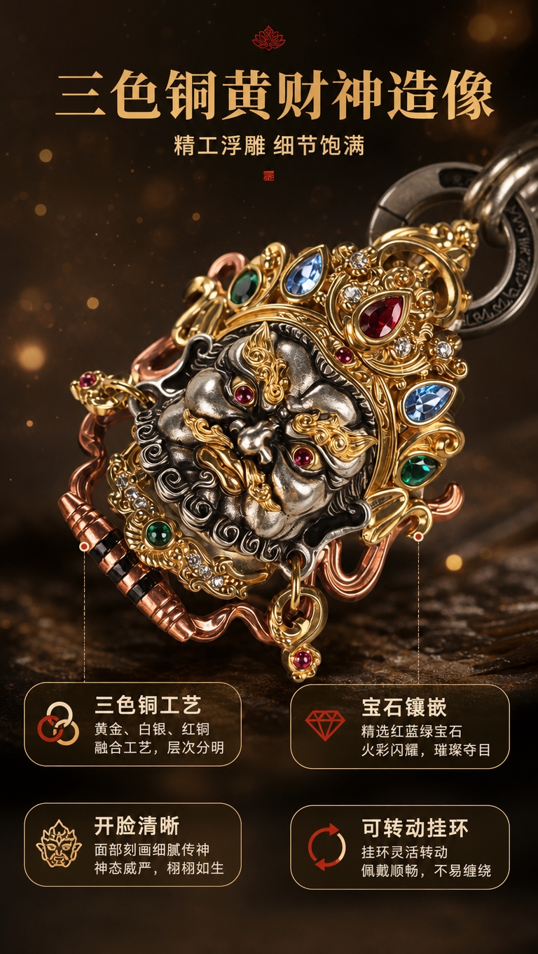 [商品] 使用【图5】黄财神吊坠特写；保留三色铜工艺（金、银、… - 图片创意预览