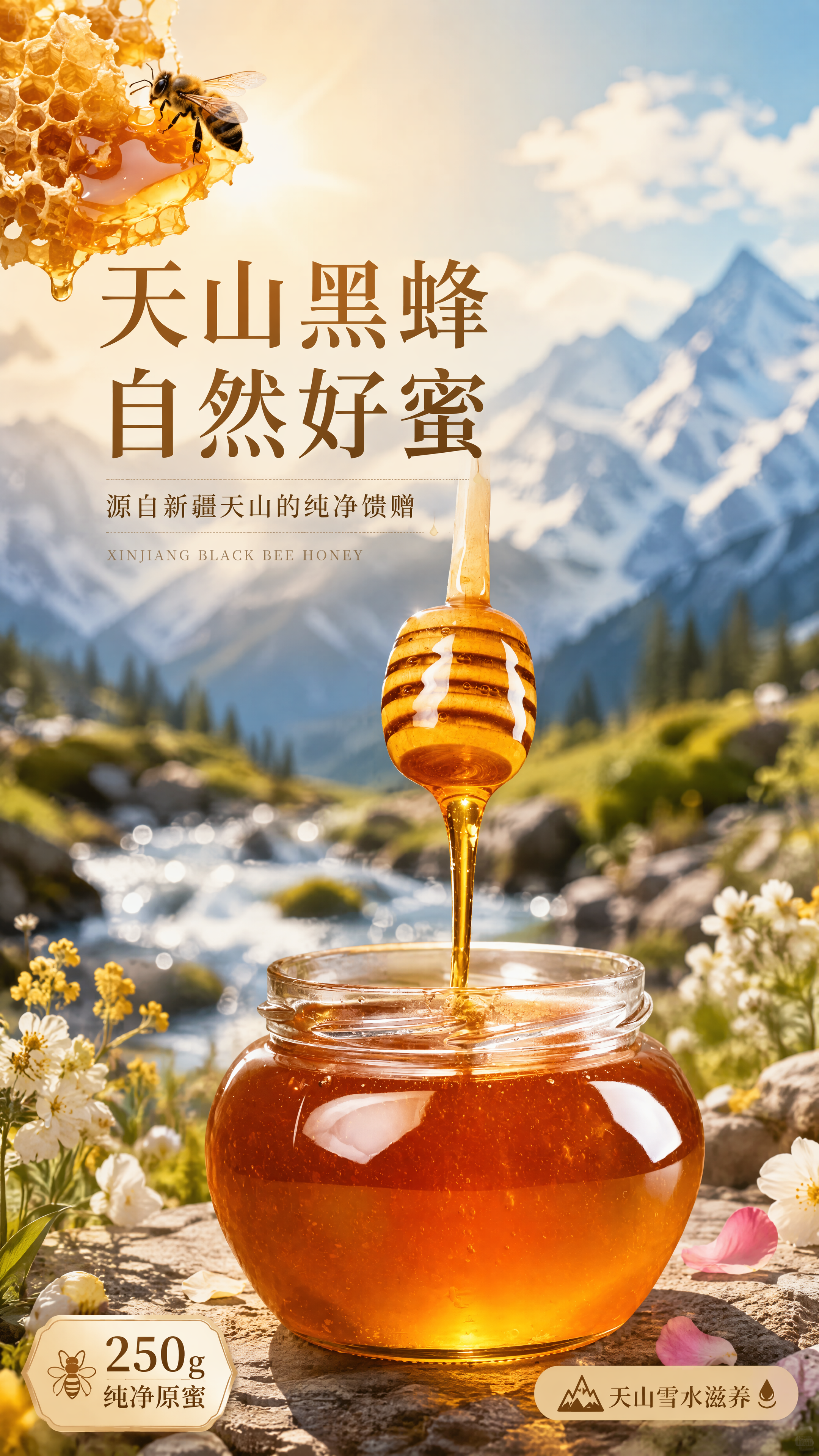 [第1张] 详情页头图-新疆黑蜂天山花蜜产品主视觉海报。本张使… - 图片创意预览
