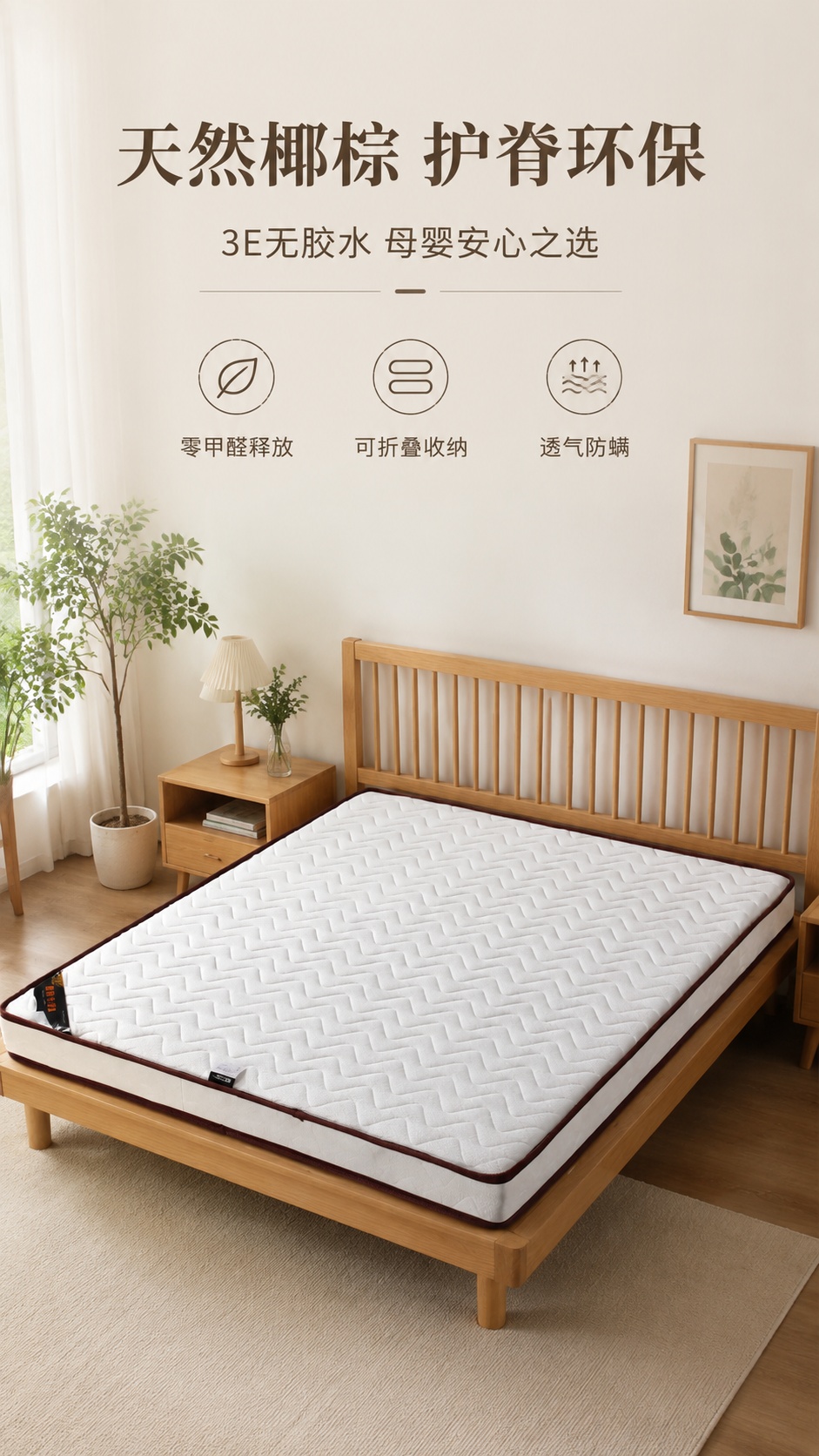 [第1屏重新生成] 详情页头图，白色款椰棕环保床垫主视觉宣传海… - 图片创意预览