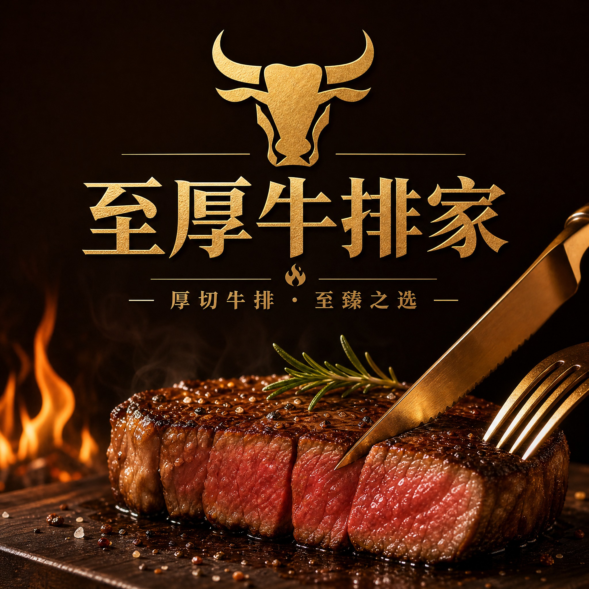 高端牛排餐厅品牌头像设计，店名"至厚牛排家"，以厚切牛排为核心… - 图片创意预览