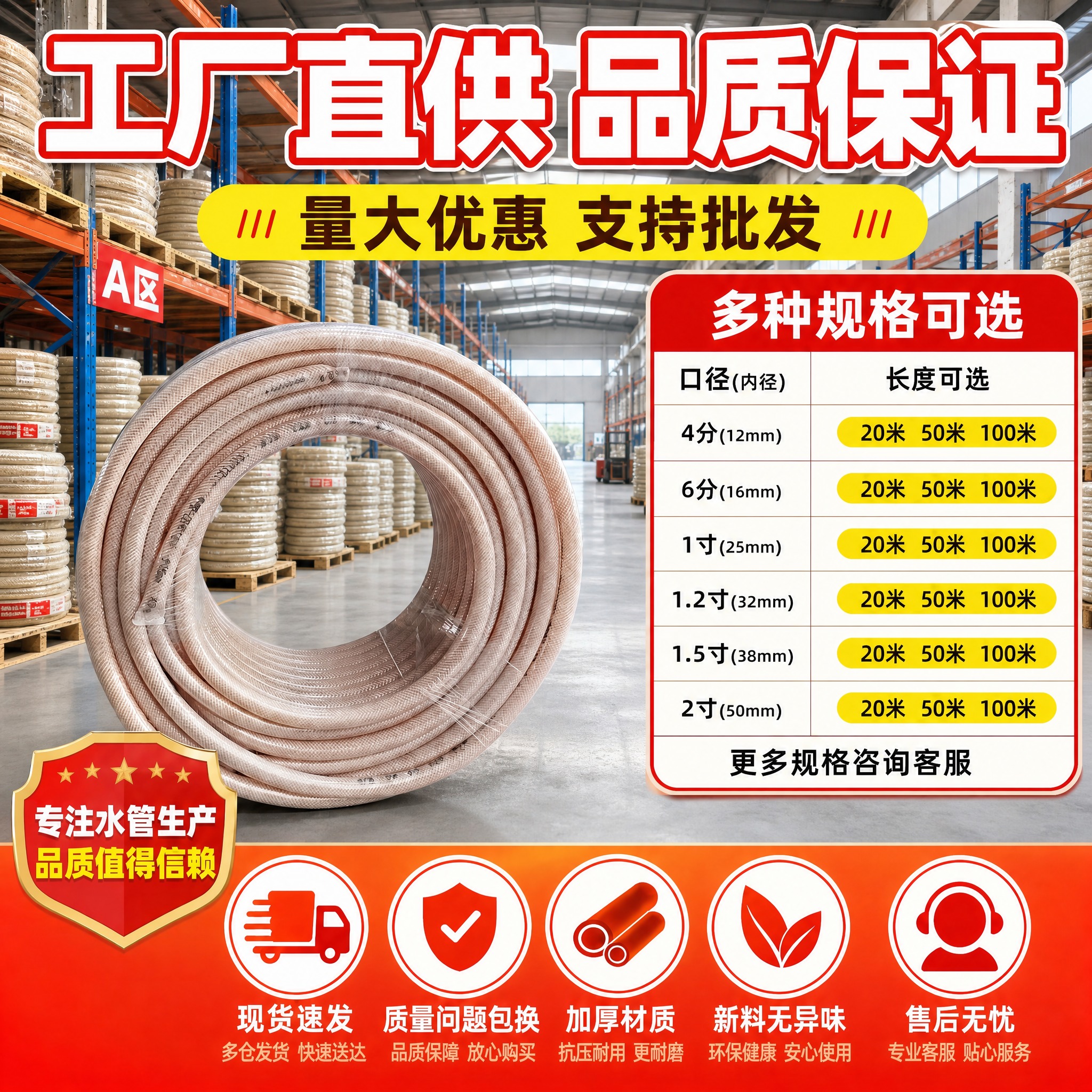 将这张水管主图的背景更换为干净明亮的现代化工厂仓库内部场景，背… - 图片创意预览