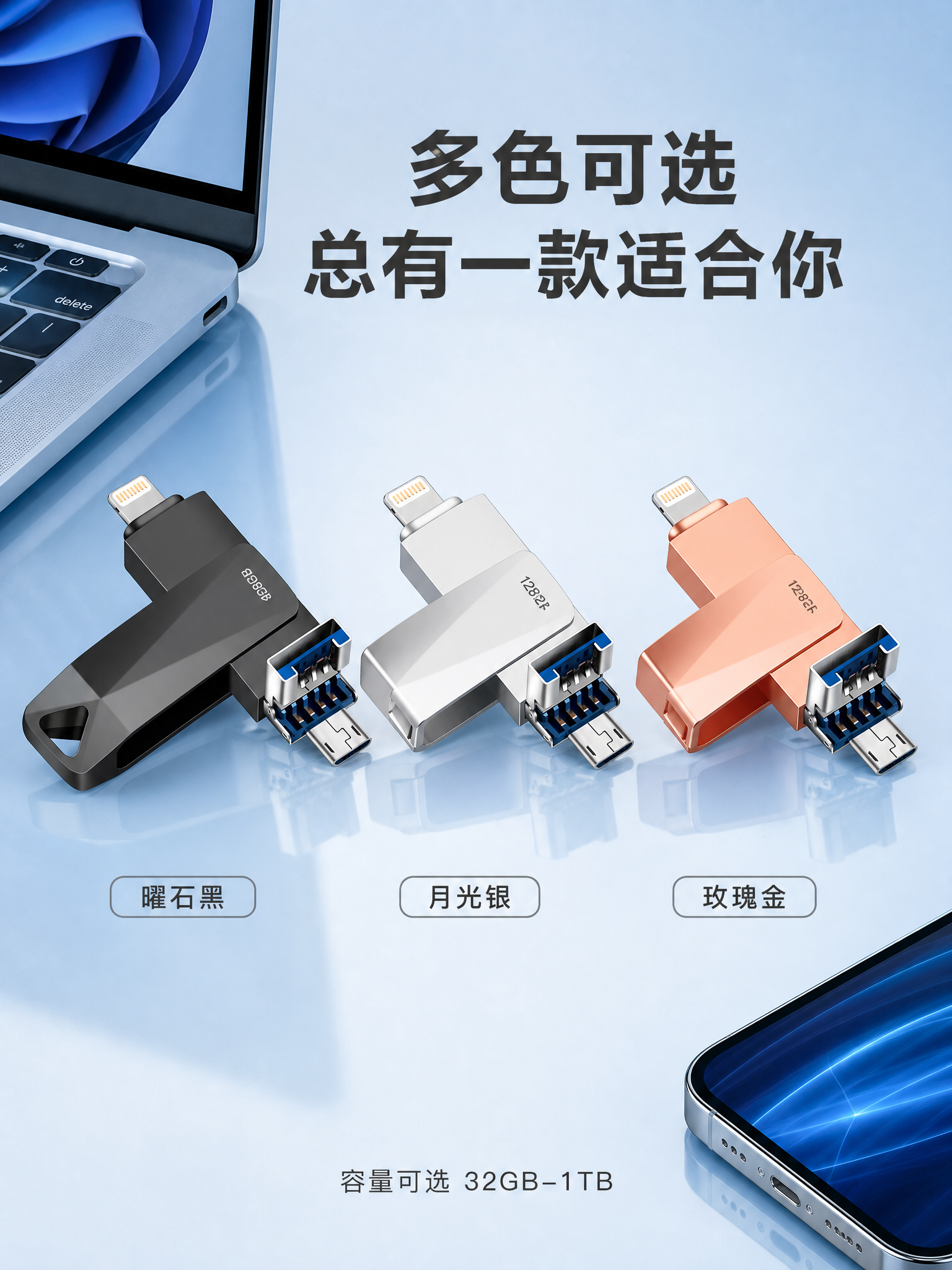 [第9张] 多色SKU展示页-银色/玫瑰金/黑色三色矩阵总览。… - 图片创意预览