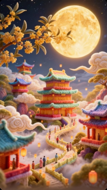 建筑整体呈现出全毛绒质感的风格，毛绒有层次感，毛绒颜色为彩虹色调。建筑保留原始形状，各个部分都如同被几种颜色柔软的毛绒材质精心包裹预览效果