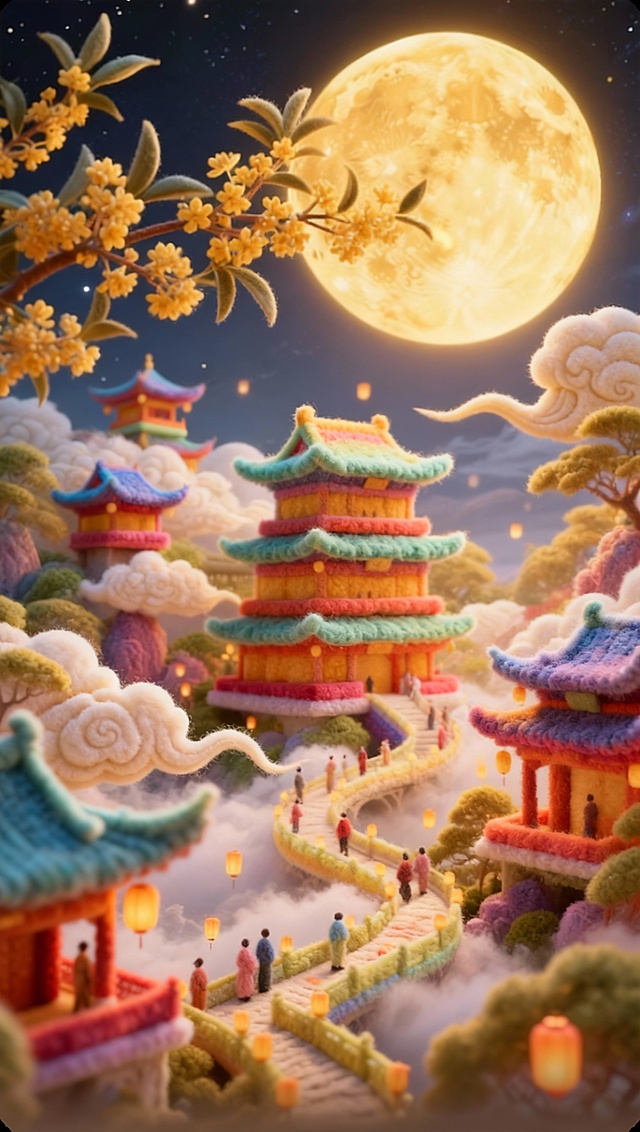 建筑整体呈现出全毛绒质感的风格，毛绒有层次感，毛绒颜色为彩虹色调。建筑保留原始形状，各个部分都如同被几种颜色柔软的毛绒材质精心包裹