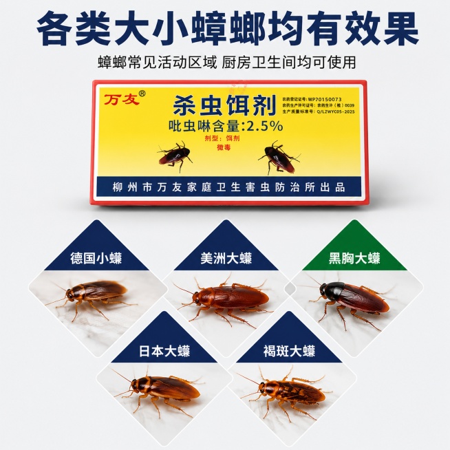 使用电商主图技能生成5张比例1:1的电商主图，适配平台为抖音，商品为「图片1」「图片1」「图片1」「图片1」「图片1」，商品卖点为万友灭蟑螂杀虫粉家用全窝端厨房杀蟑饵剂强力灭杀小强杀虫剂，多场景展示突预览效果