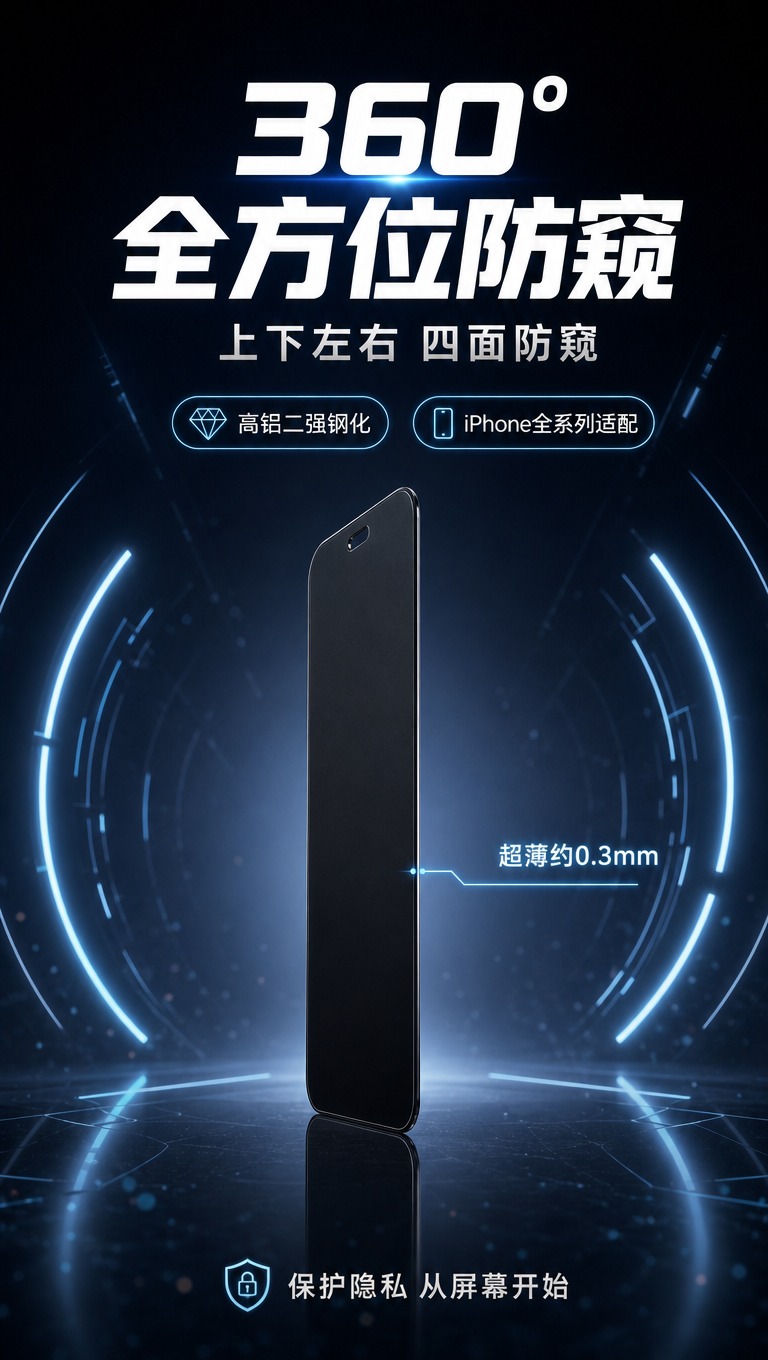 [商品] 使用【图1】中的黑色360度防窥钢化膜；保留产品整体… - 图片创意预览