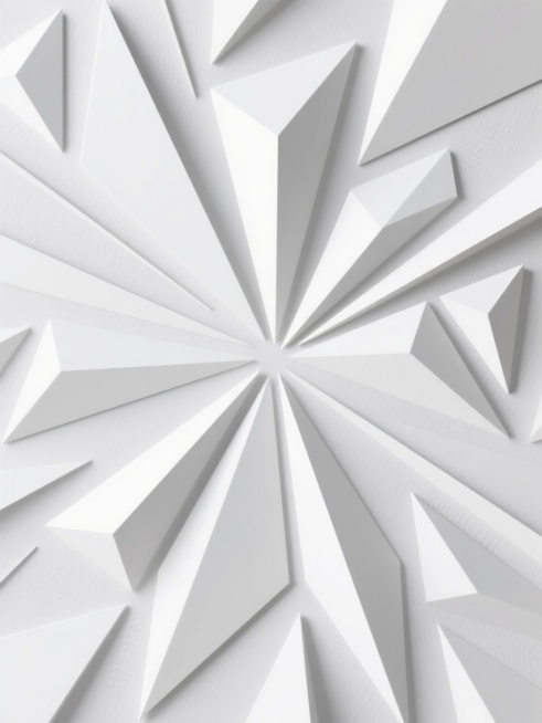极简主义风格的几何装饰图案，浅灰色背景上分布着不规则的白色多边形几何图形，包括大小不一的三角形、梯形和线条，图形边缘清晰锐利，整体呈现出一种动态的放射状构图，风格干净利落，无任何文字和复杂元素，专注于几何形态的纯粹视觉表现，适合作为装饰元素使用，保持简洁的纹理样式和现代设计感。预览效果