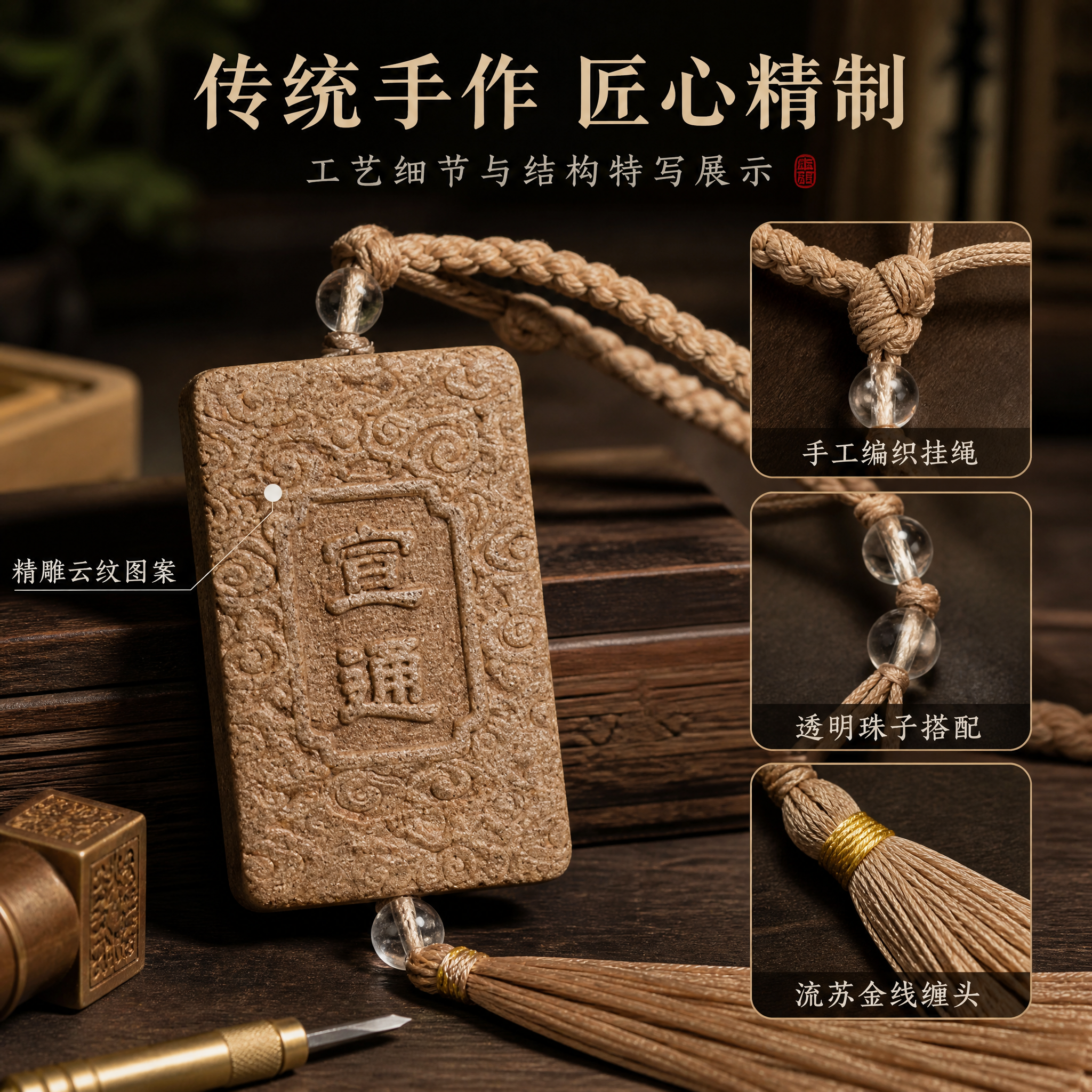 [主图-4] 宜通草本香牌挂饰 工艺细节与结构特写展示。 [统… - 图片创意预览
